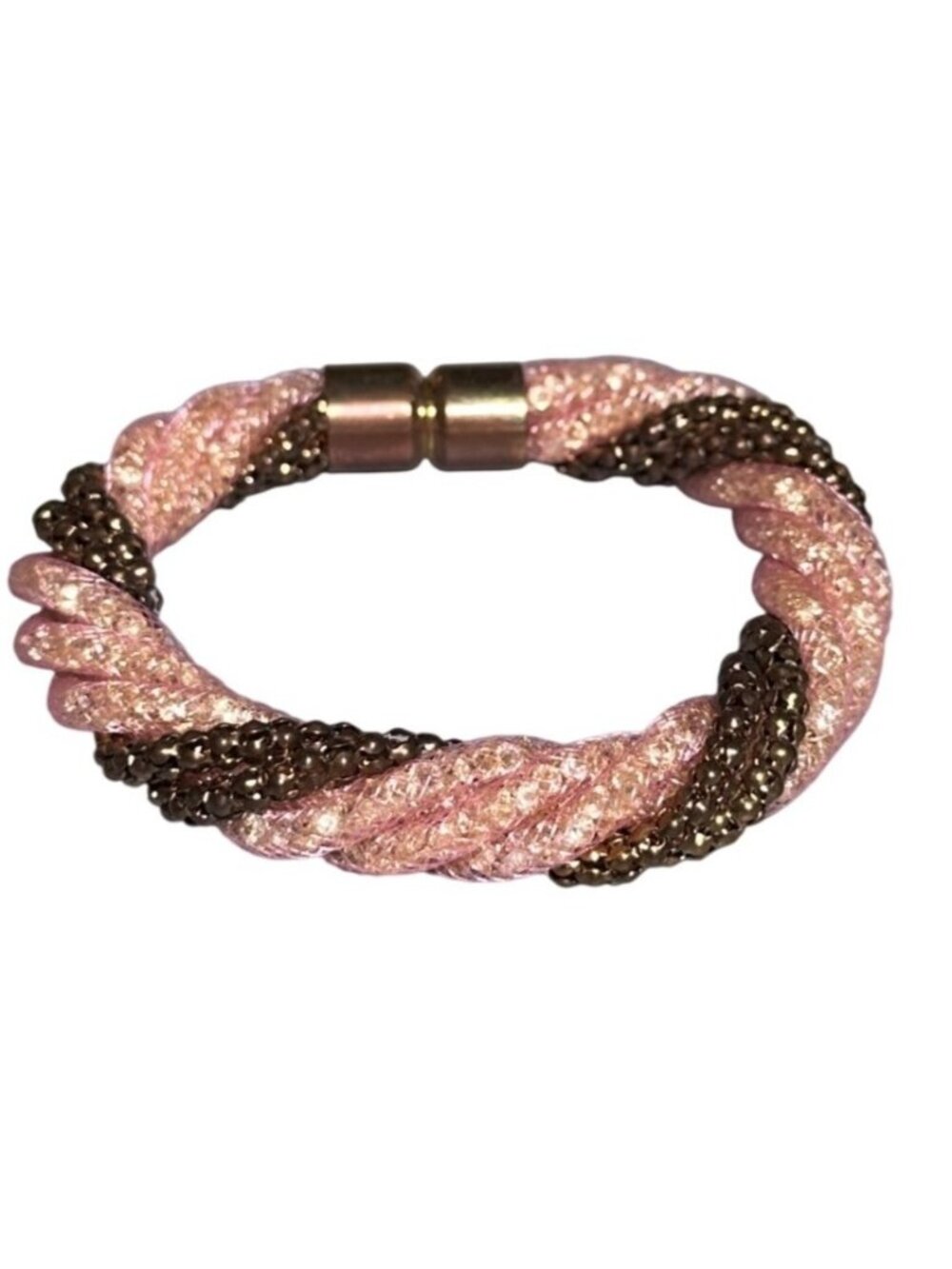 Crystal Mesh Tube Bracelet Pink Gold Tone Magnetic Closure Glitz Womens Jewelry - Picture 5 of 7